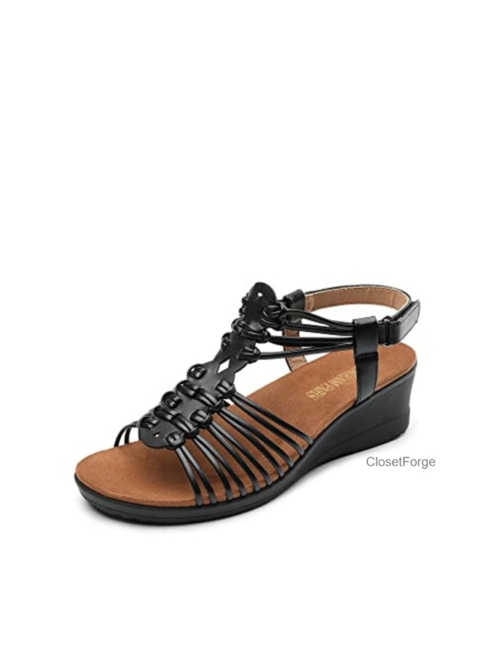 Women's Strappy Low Heel Open Toe Slip-On Wedge Sandals Arch Support